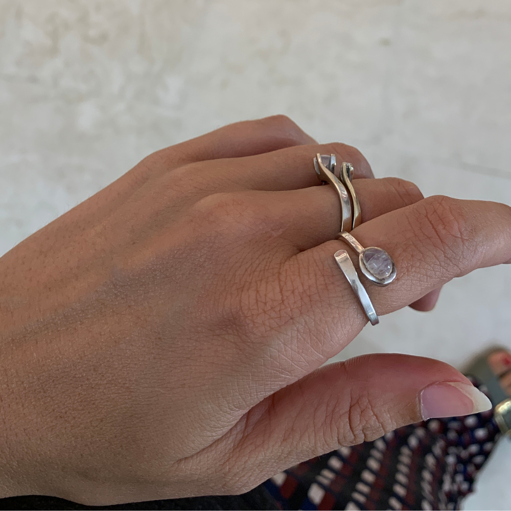 Anello Contrariè Pietra Bianca in Argento Silver - WJ Gioielli