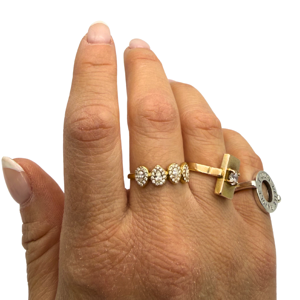 Anello Regolabile Corona di Gocce in Acciaio Gold