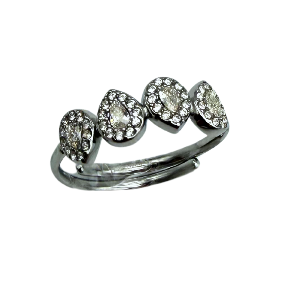 Anello Regolabile Corona di Gocce in Acciaio Silver