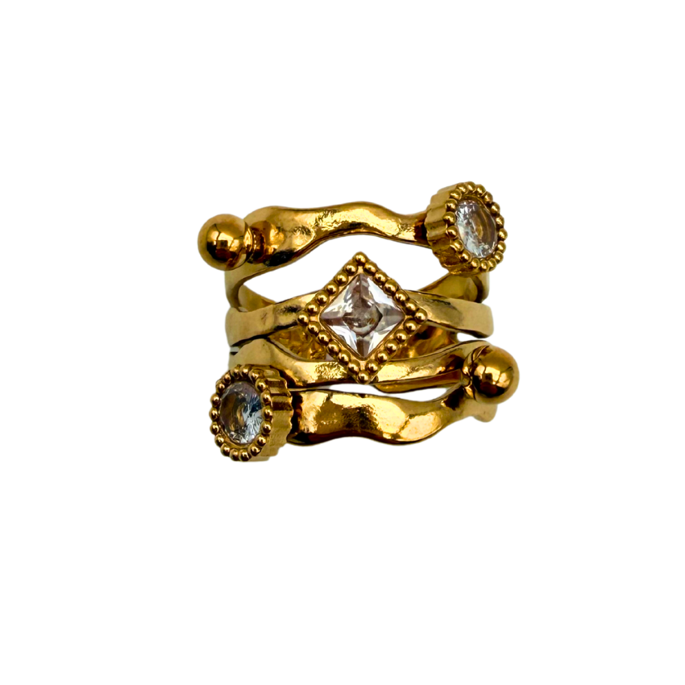 Anello Costellazione Dorata in Acciaio Gold