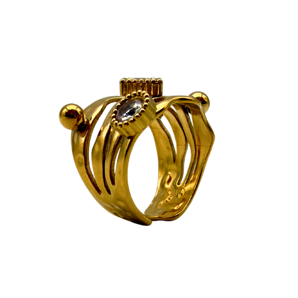 Anello Costellazione Dorata in Acciaio Gold