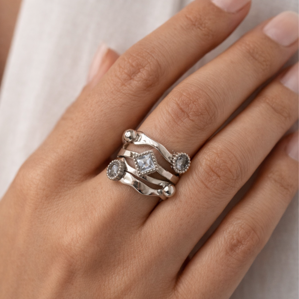 Anello Costellazione in Acciaio Silver