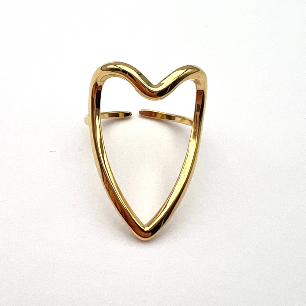 Anello Cuore Stilizzato in Acciaio Gold - WJ Gioielli