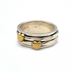 anello in argento 925 composto da due anelli con cuore gold saldato scorrevoli su un anello più grande