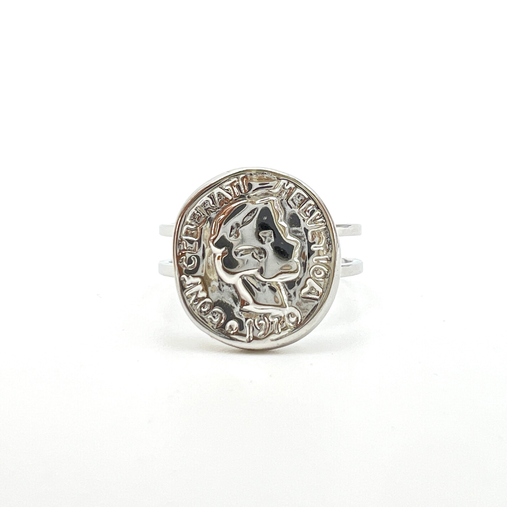 anello in acciaio inox silver con moneta