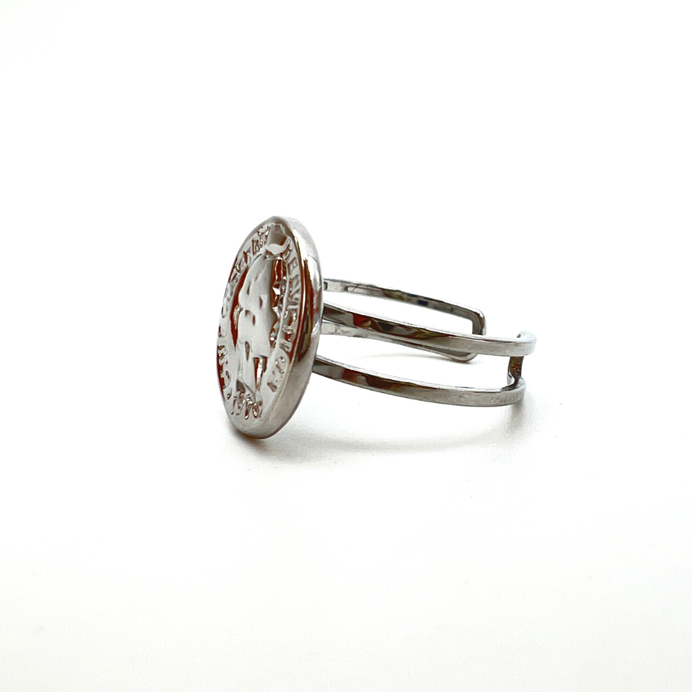 anello in acciaio silver con moneta