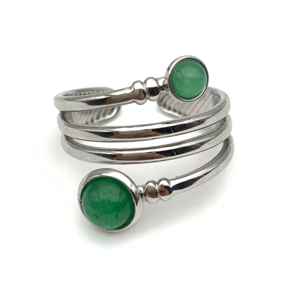 Anello Multigiri Pietre Verdi in Acciaio Silver - WJ Gioielli
