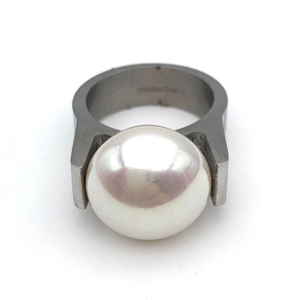 anello in acciaio silver con perla