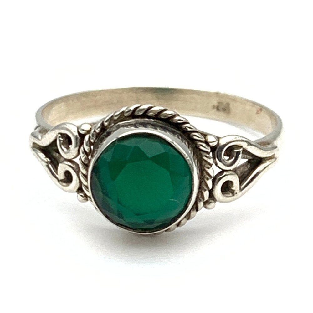 Anello Pietra Verde Tonda in Argento Silver - WJ Gioielli