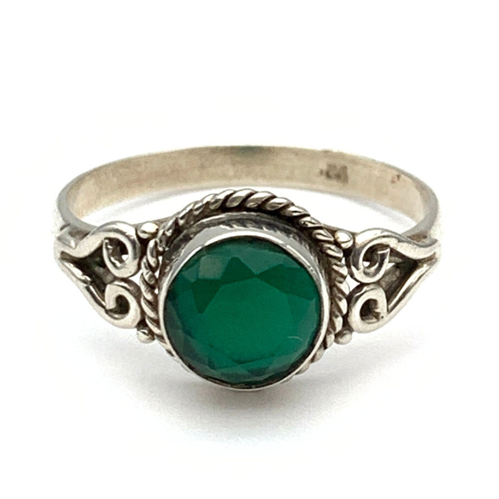 Anello Pietra Verde Tonda in Argento Silver - WJ Gioielli