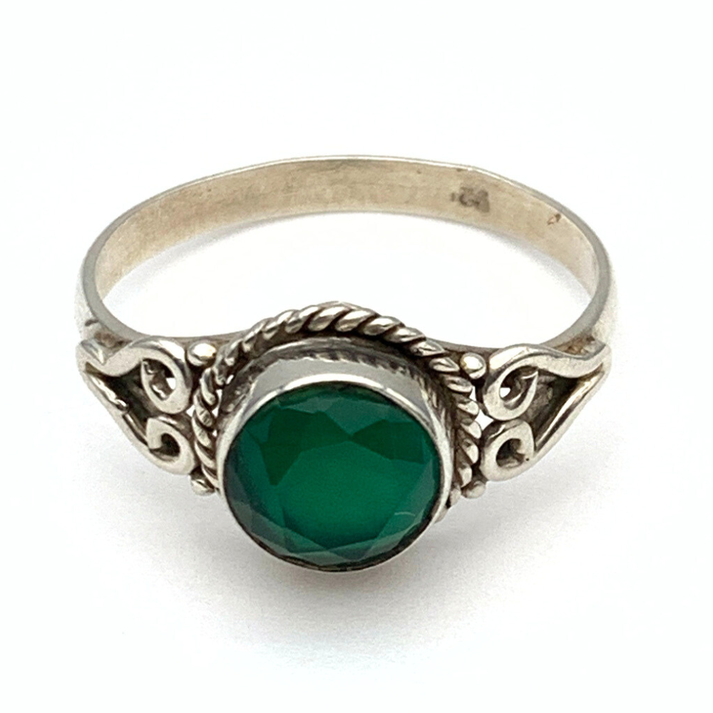 Anello Pietra Verde Tonda in Argento Silver - WJ Gioielli
