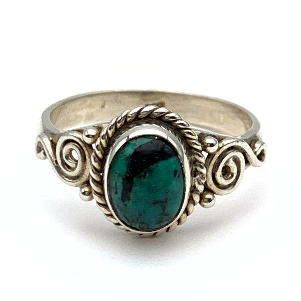 Anello Pietra Malachite Ovale in Argento Silver - WJ Gioielli