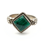 Anello Pietra Malachite Quadrato in Argento Silver - WJ Gioielli