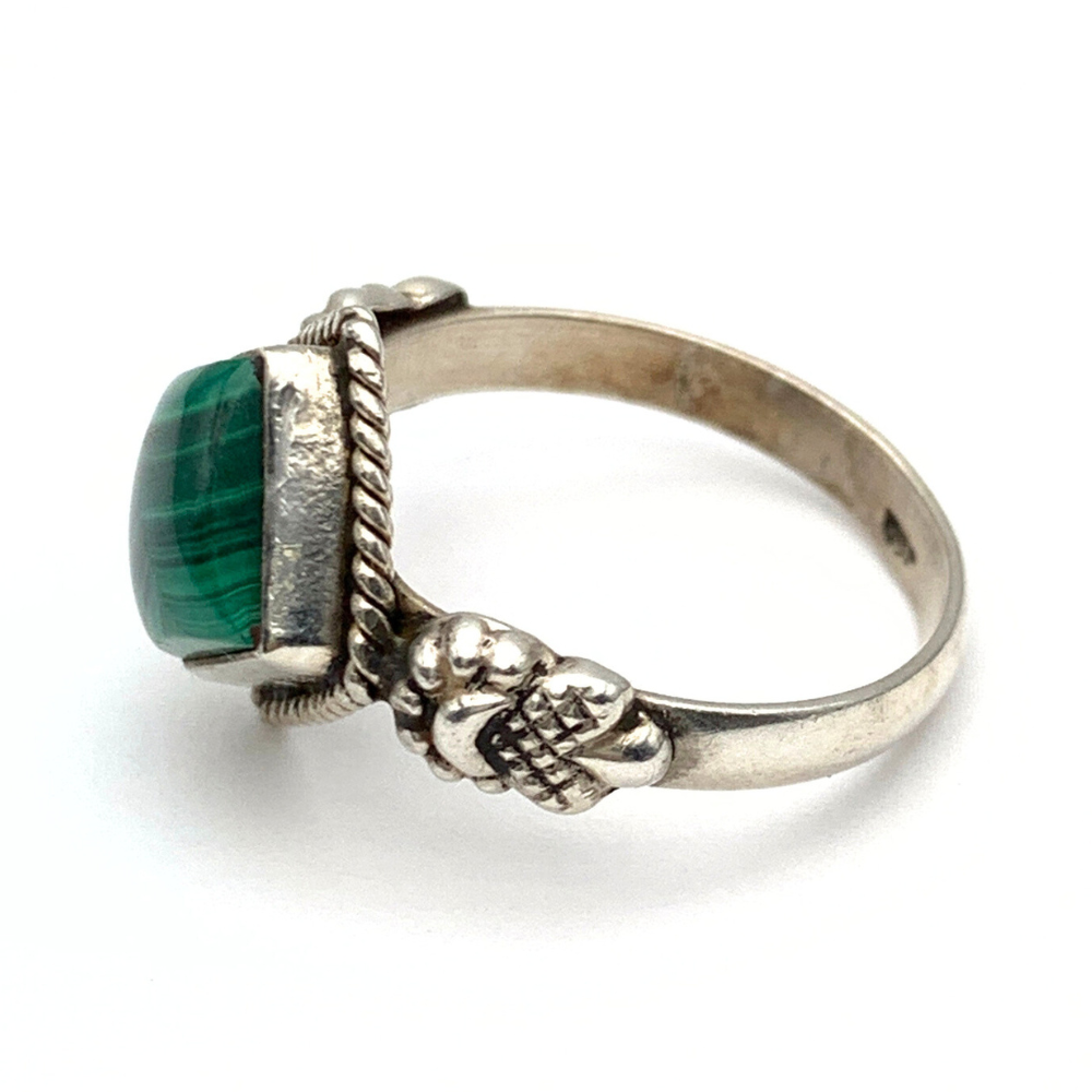 Anello Pietra Malachite Quadrato in Argento Silver - WJ Gioielli