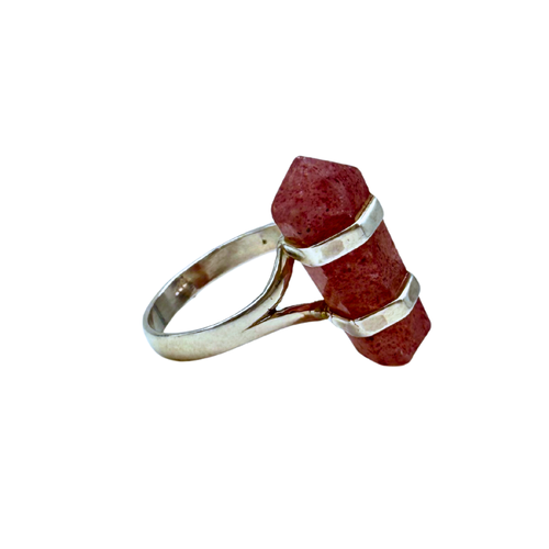 Anello Artigianale Intensità Naturale con Pietra Quarzo di Fragola a Forma di Matita