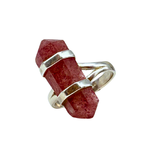 Anello Artigianale Intensità Naturale con Pietra Quarzo di Fragola a Forma di Matita