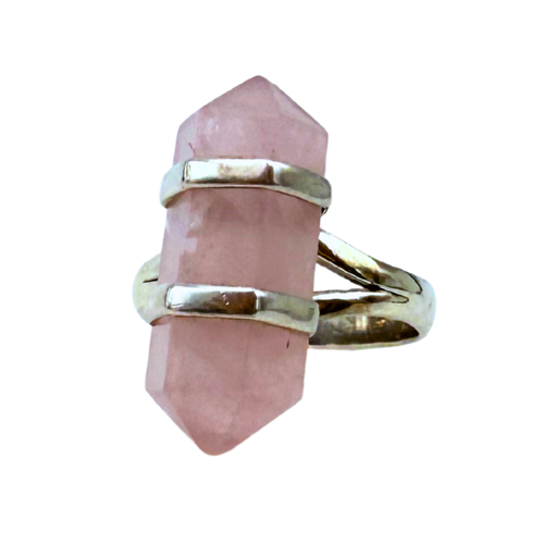 Anello Artigianale Respiro Rosa con Pietra Quarzo Rosa a Forma di Matita