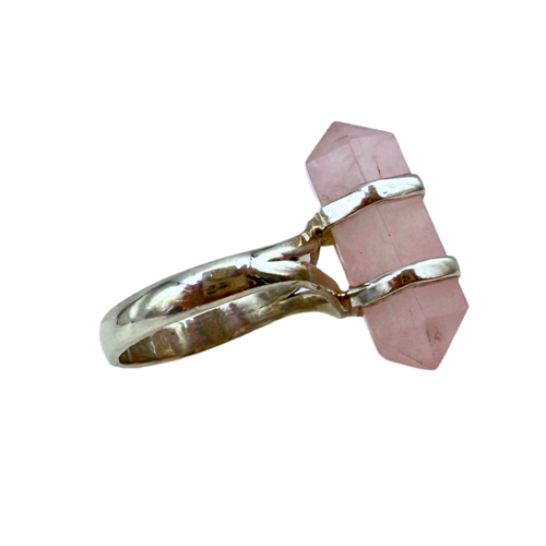 Anello Artigianale Respiro Rosa con Pietra Quarzo Rosa a Forma di Matita