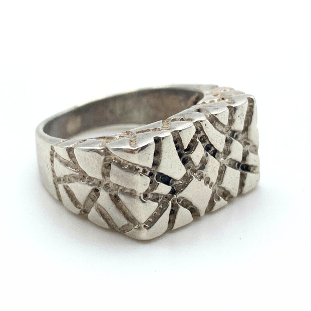 anello silver rettangolare lavorato