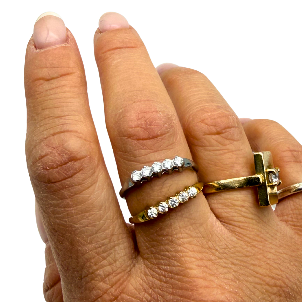 Anello Riviera 5 Pietre in Acciaio Gold