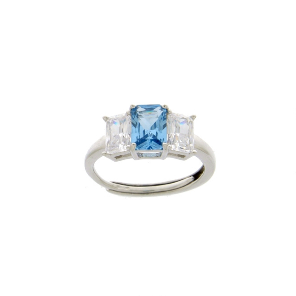 anello silver con zirconi bianchi e azzurro
