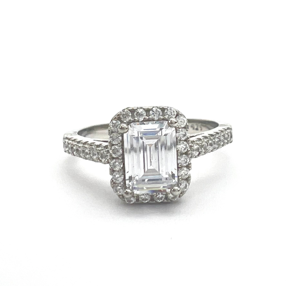 Anello Solitario Zirconia Baguette Pavè in Argento Silver - WJ Gioielli