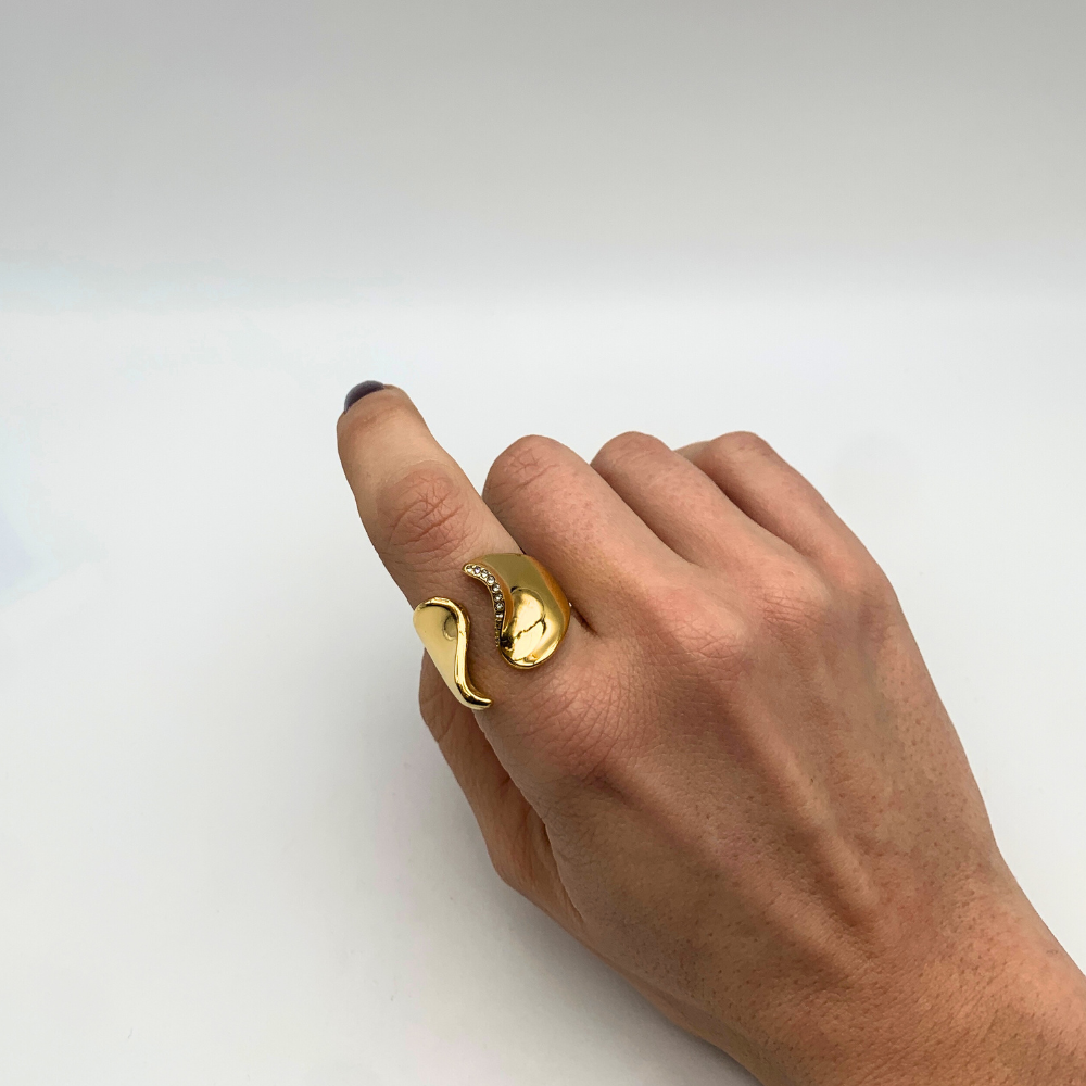 Anello Wave of Light in Acciaio Gold - WJ Gioielli