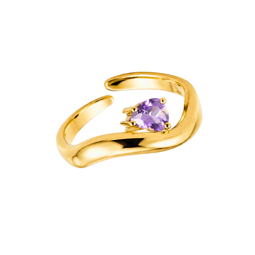 Anello Wave Viola in Acciaio Gold