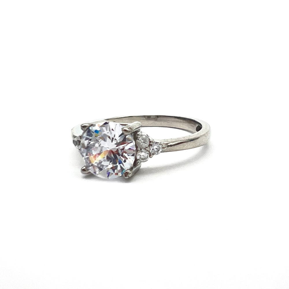 anello in argento 925 solitario zirconia con zirconi bianchi