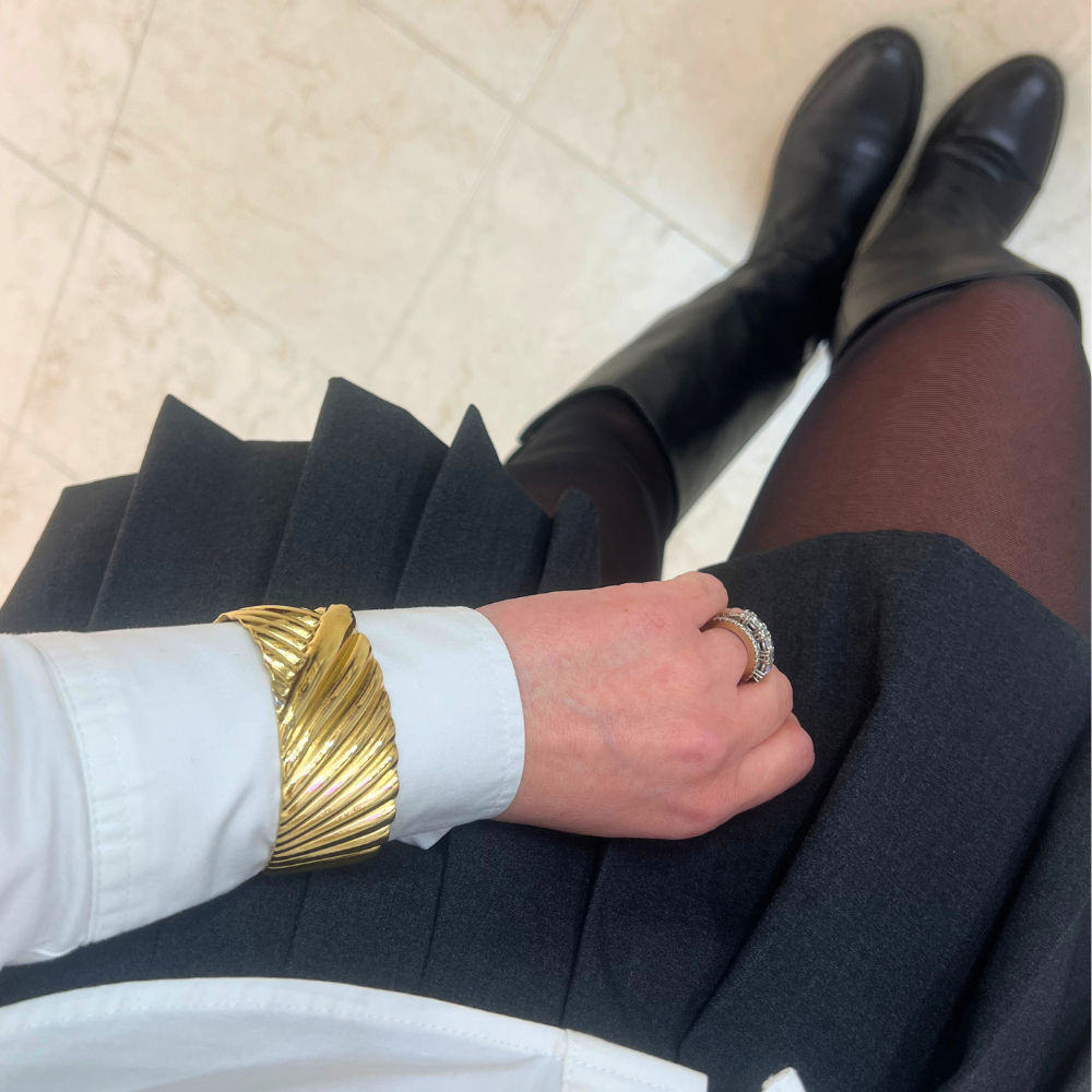 Bracciale Rigido Rigato in Acciaio Gold - WJ Gioielli