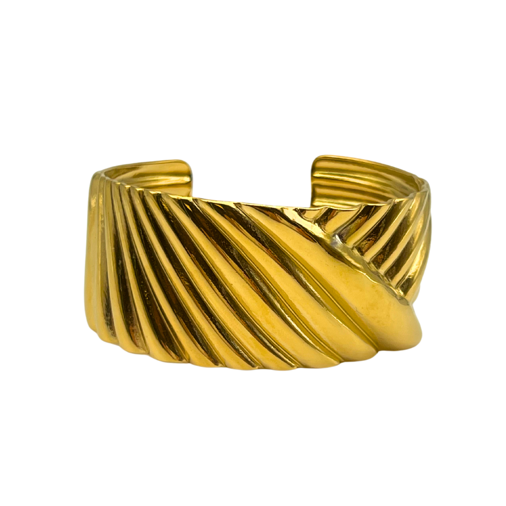 Bracciale Rigido Rigato in Acciaio Gold - WJ Gioielli