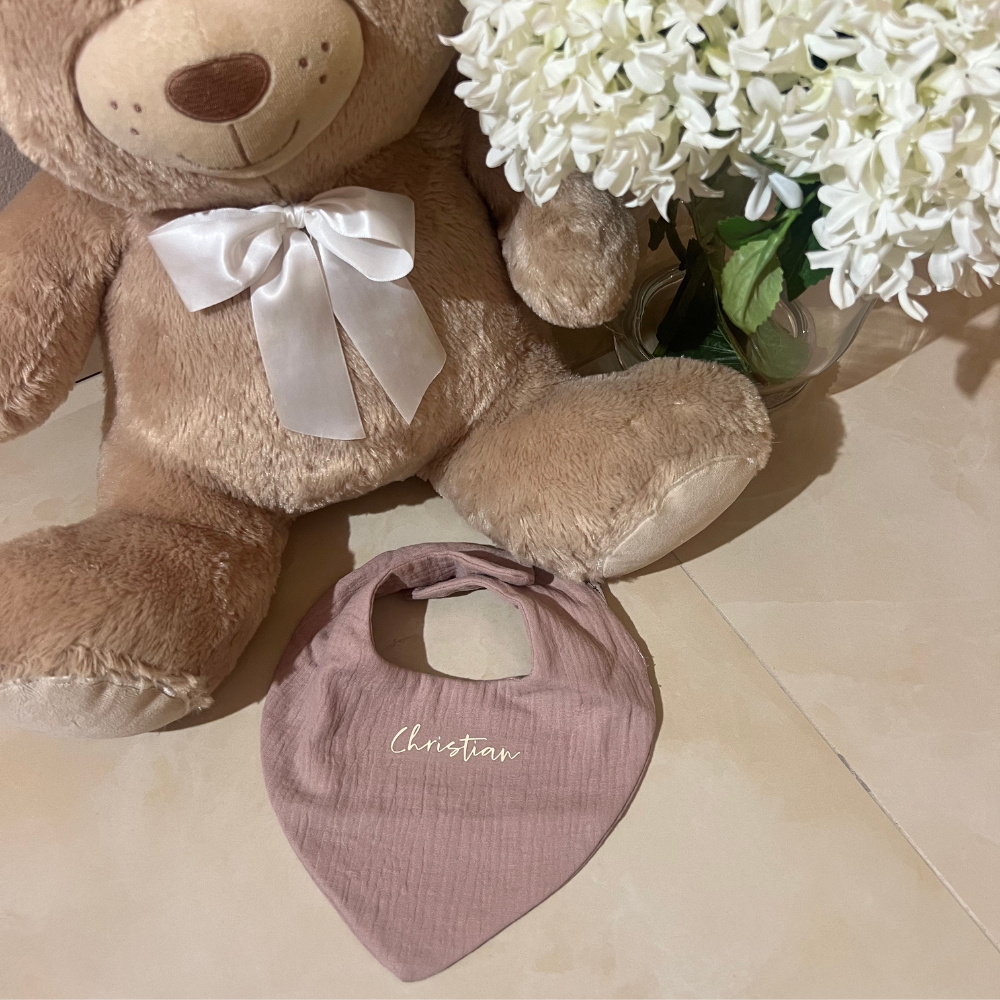 bavaglino a bandana in cotone marrone personalizzabile con nome del neonato