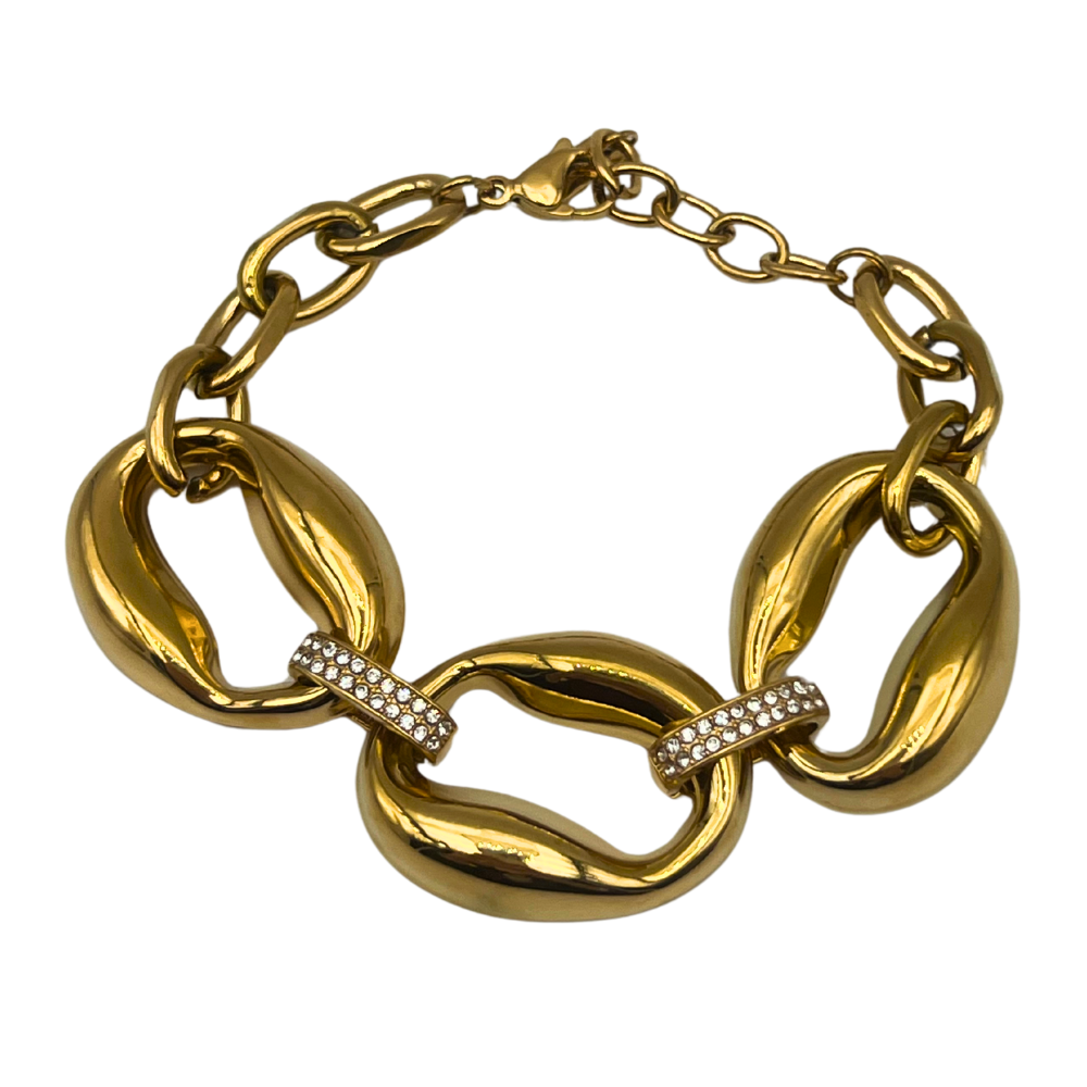 Bracciale Catena Anelli Ovali in Acciaio Gold - WJ Gioielli