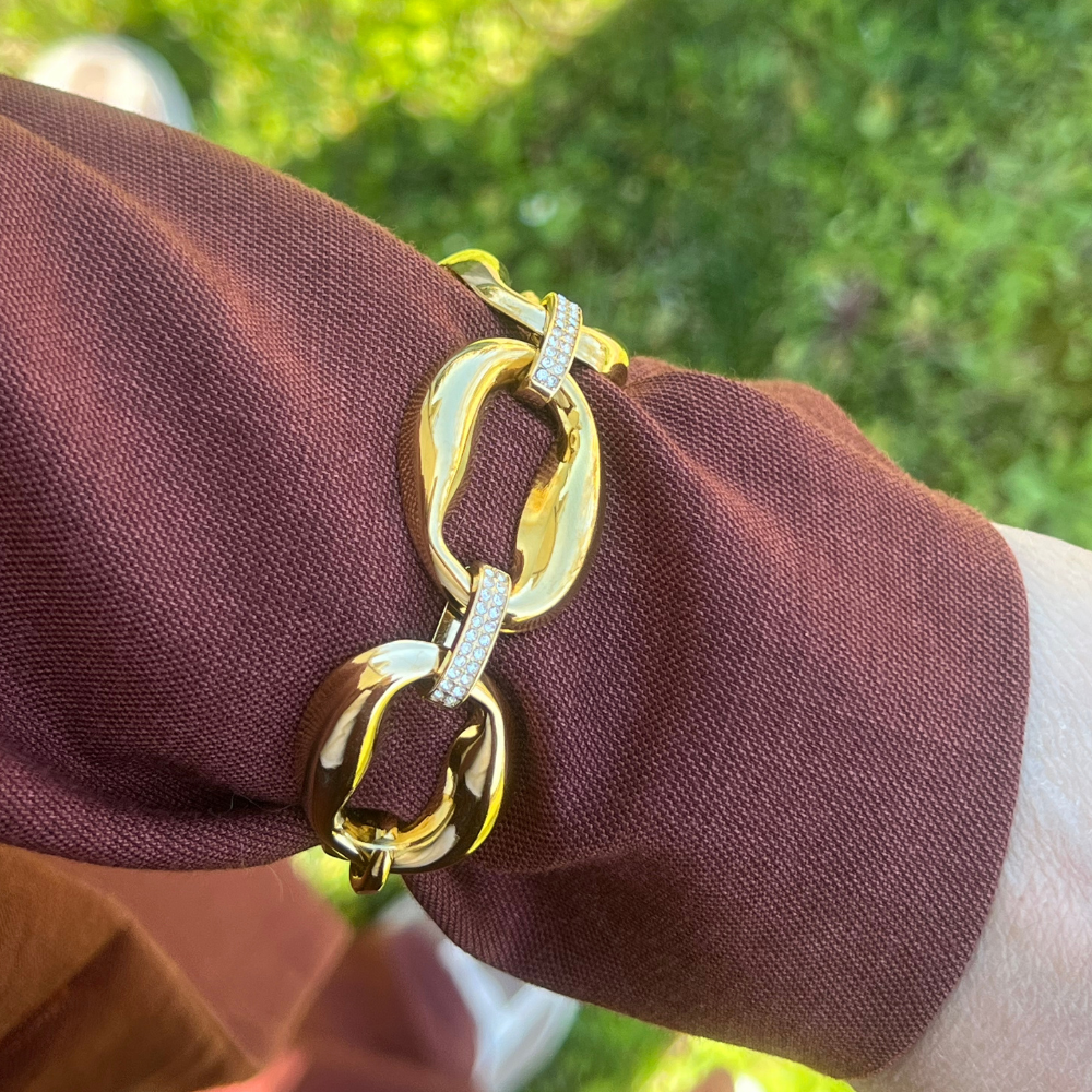 Bracciale Catena Anelli Ovali in Acciaio Gold - WJ Gioielli
