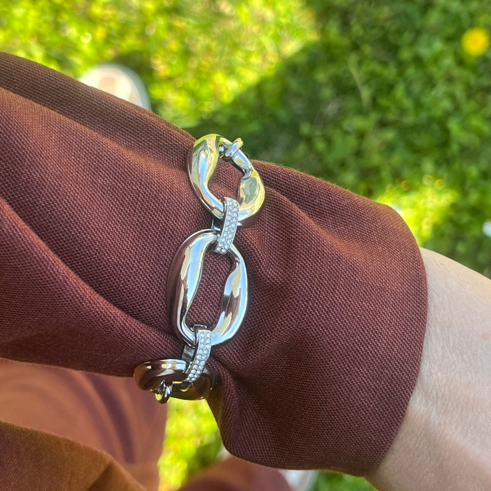 Bracciale Catena Anelli Ovali in Acciaio Silver - WJ Gioielli