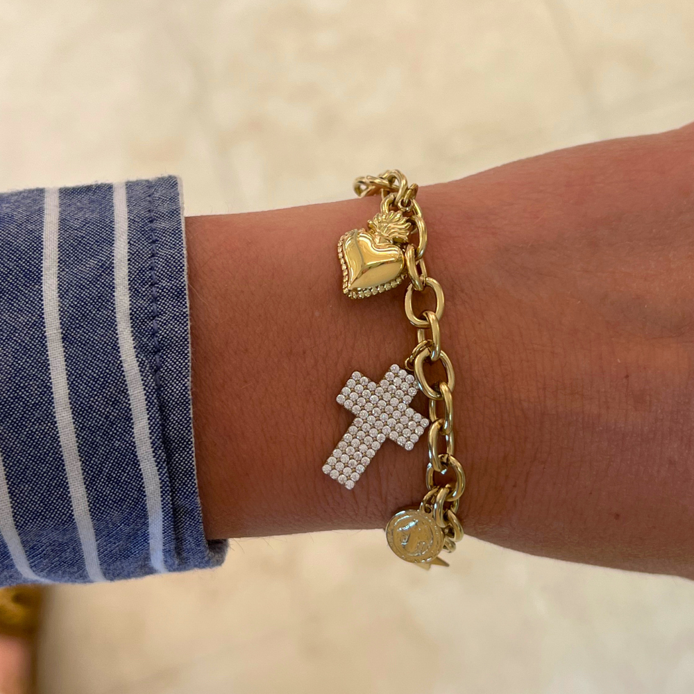 Bracciale Cross & Charms in Acciaio Gold - WJ Gioielli
