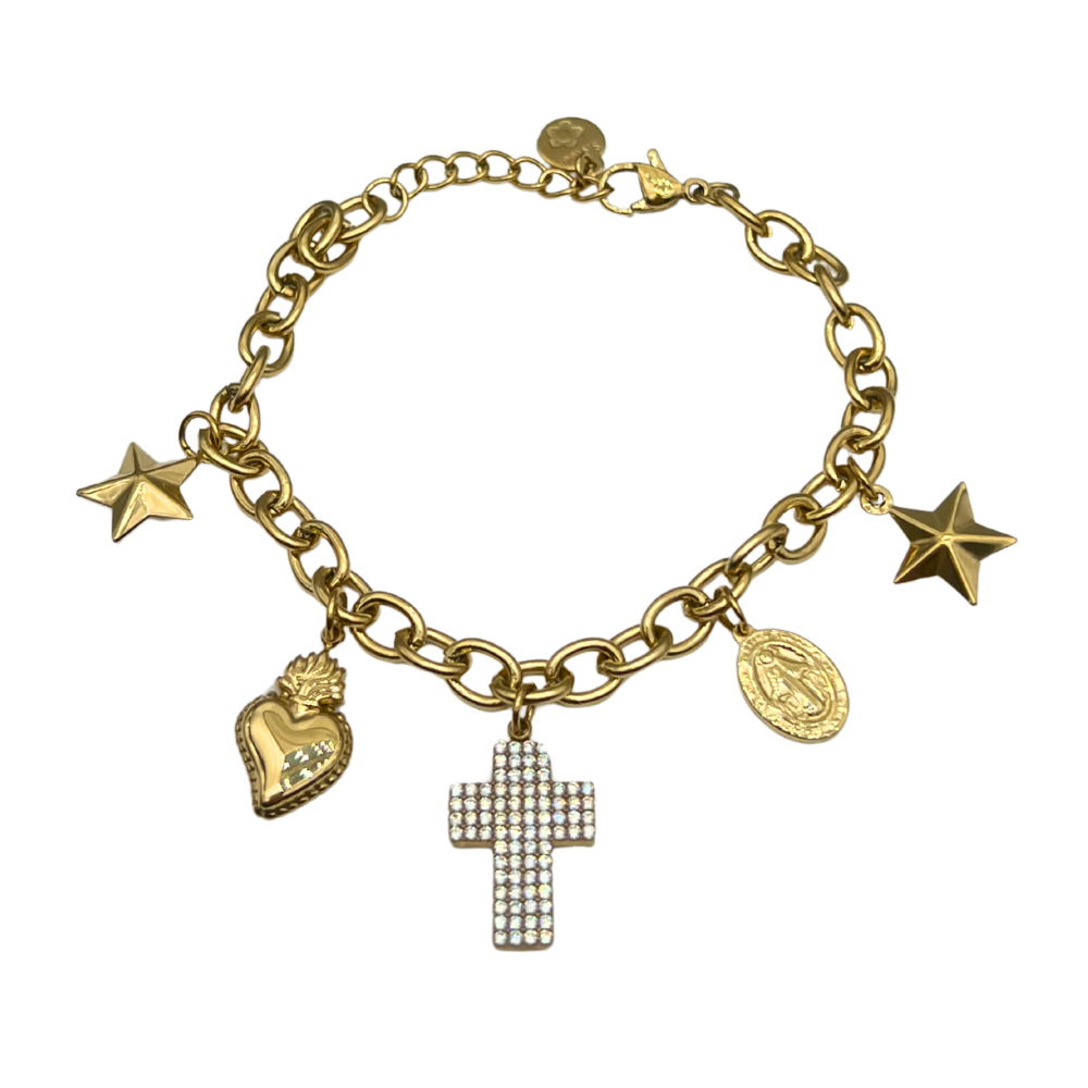 Bracciale Cross & Charms in Acciaio Gold - WJ Gioielli