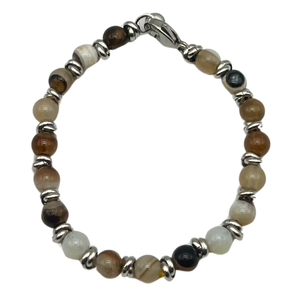 Bracciale Pietre Bianche e Marroni in Acciaio Silver - WJ Gioielli