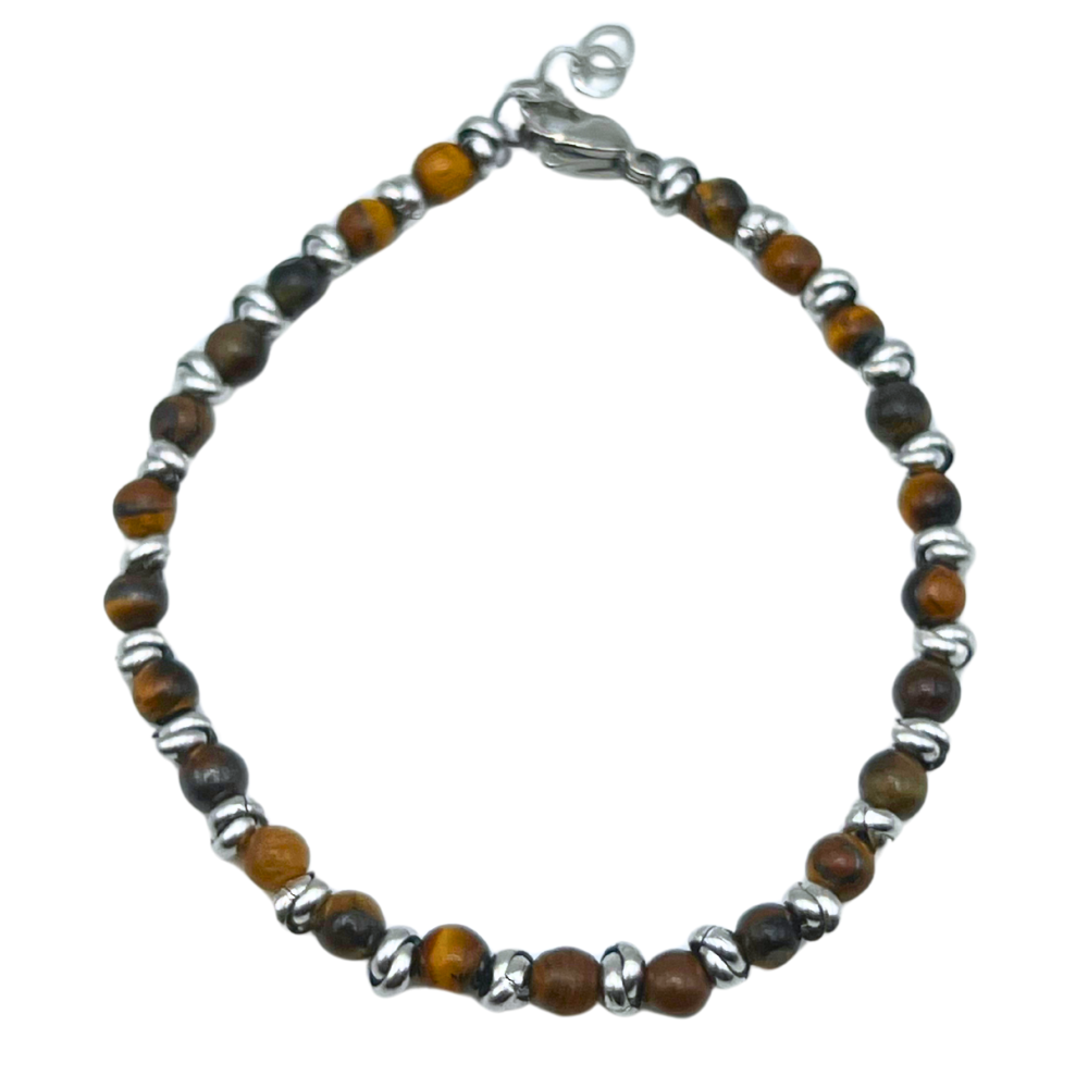 Bracciale Pietre Marroni Mini in Acciaio Silver - WJ Gioielli