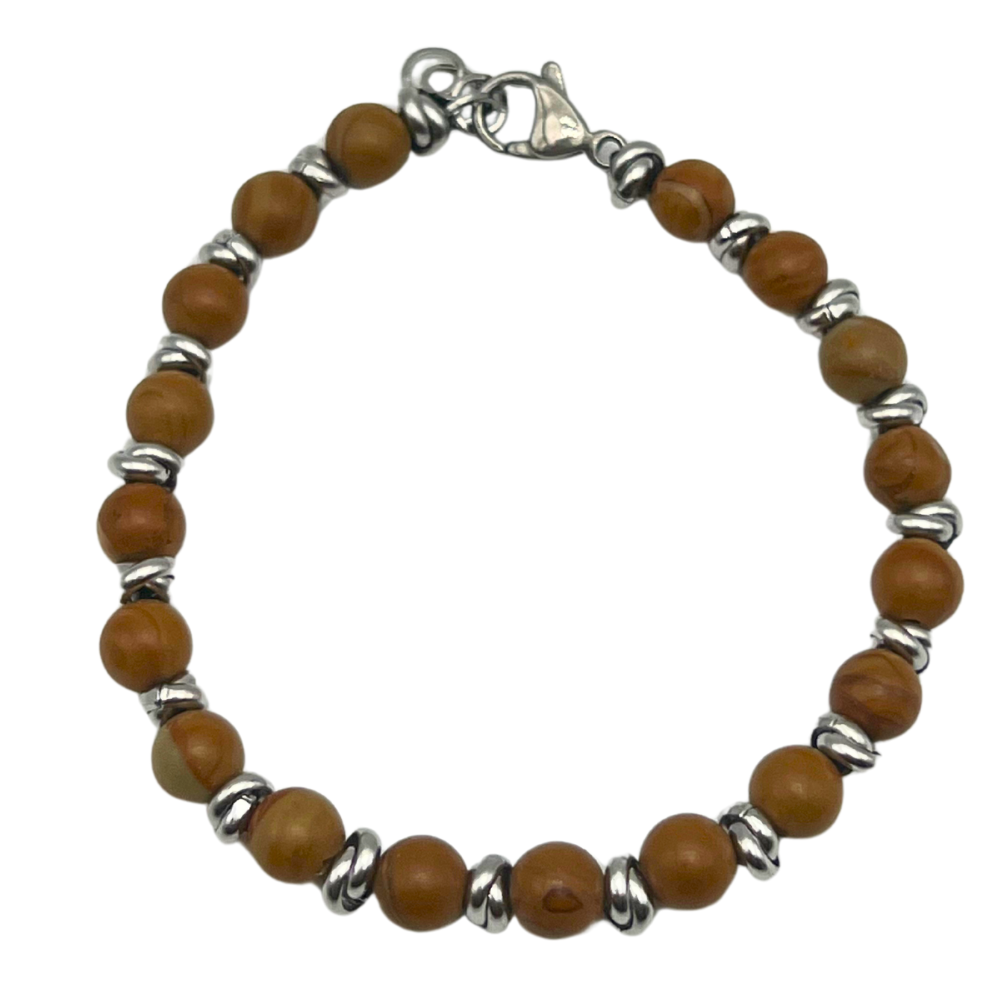 Bracciale Pietre Marroni in Acciaio Silver - WJ Gioielli