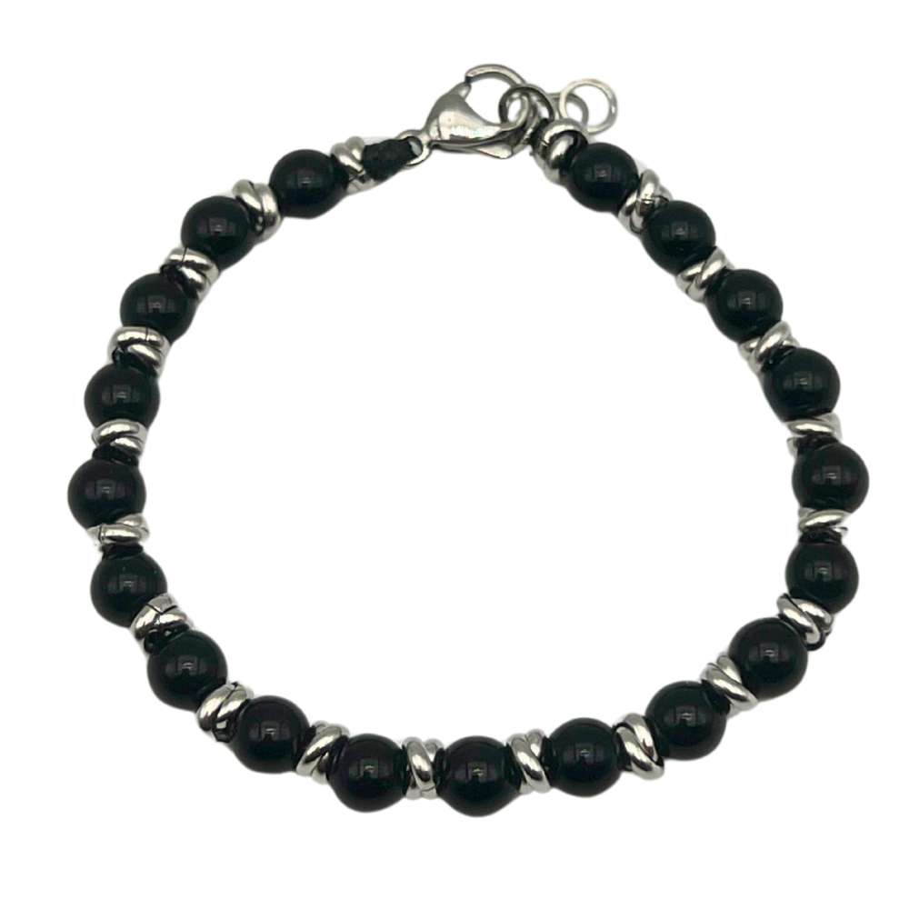 Bracciale Pietre Nere in Acciaio Silver - WJ Gioielli