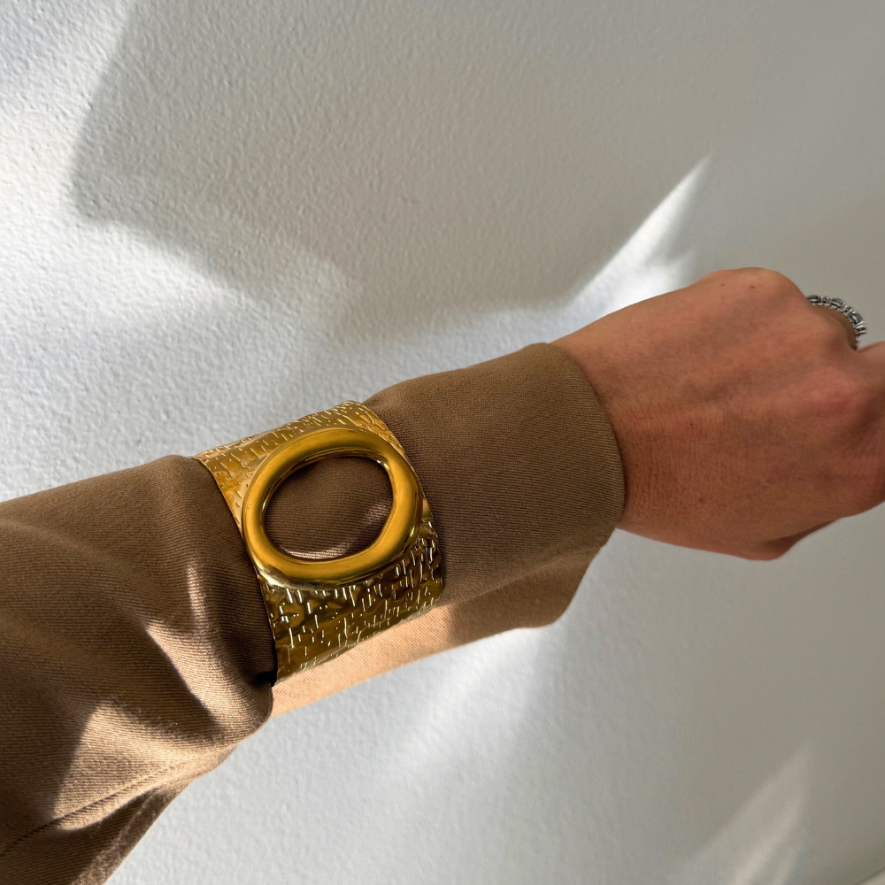Bracciale Rigido Raw Oval in Acciaio Gold