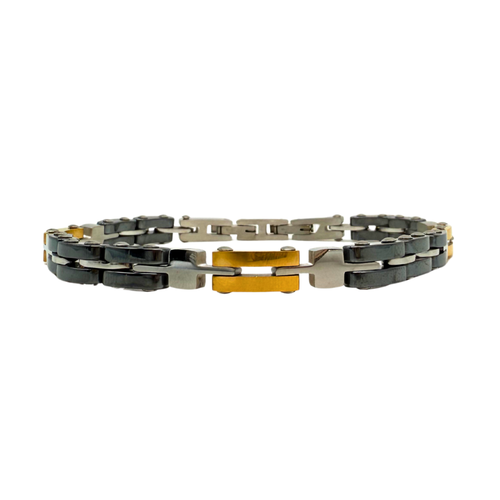 Bracciale Fusion in Acciaio Silver, Ematite e Dettagli Gold