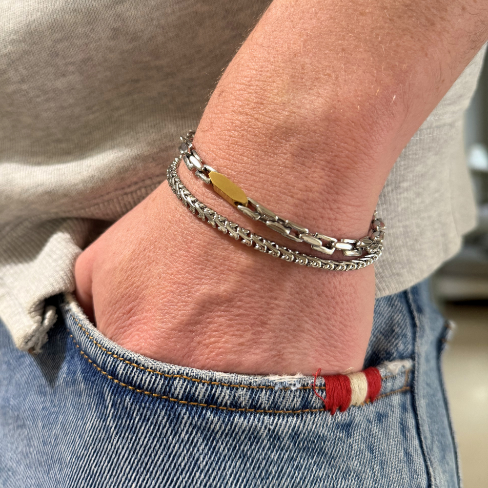 Bracciale Uomo con Piastrina Oro in Acciaio Silver