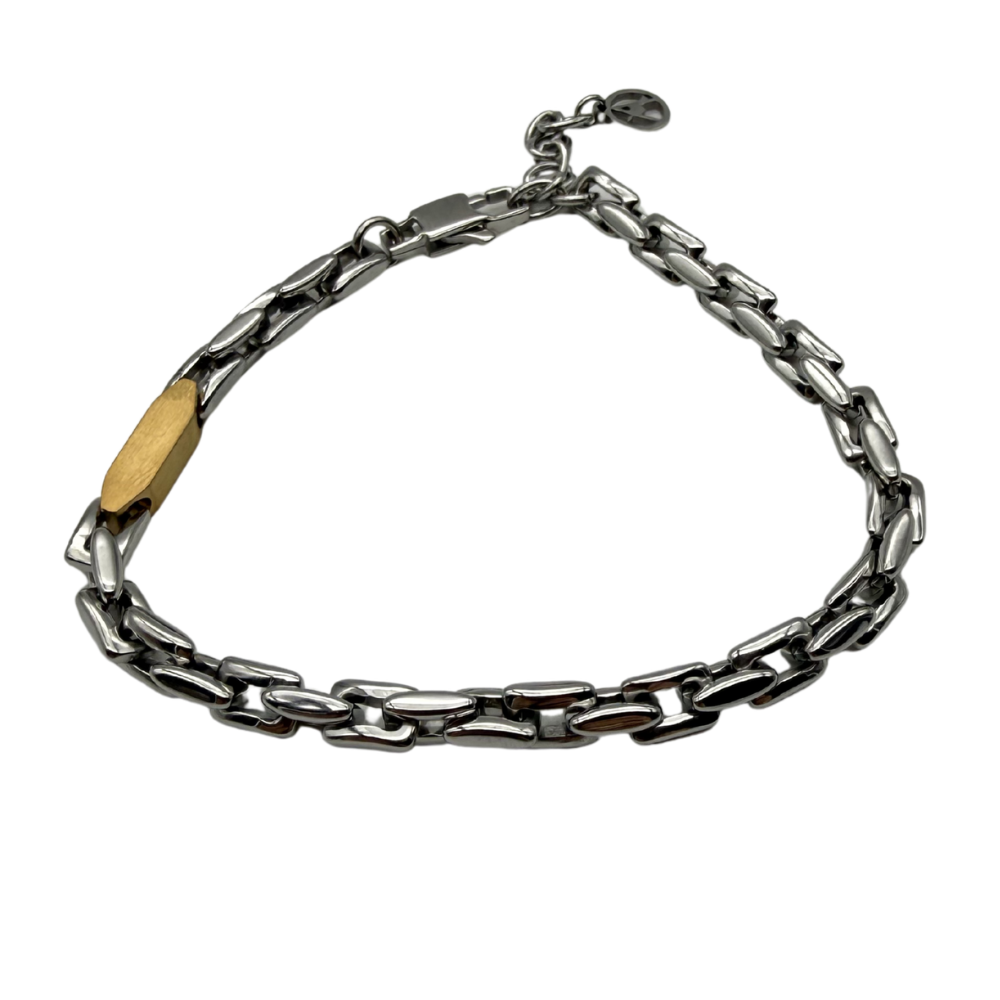 Bracciale Uomo con Piastrina Oro in Acciaio Silver