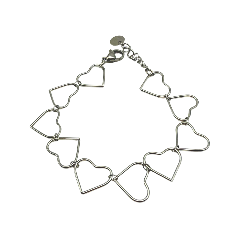 Bracciale Catena con Cuori in Acciaio Silver