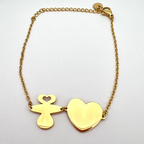 bracciale in acciaio inox gold placcato oro giallo con ciondolo ciuccio e cuore personalizzabile con incisione