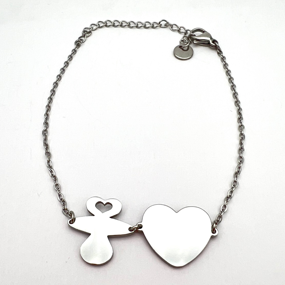 Bracciale Ciuccio e Cuore Personalizzabile in Acciaio Silver - WJ Gioielli