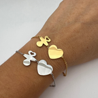 bracciale in acciaio silver con ciondoli ciuccio e cuore personalizzabili con incisione