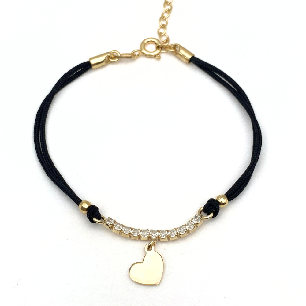 Bracciale Fortunello Cordino Nero con Cuore in Argento Gold - WJ Gioielli